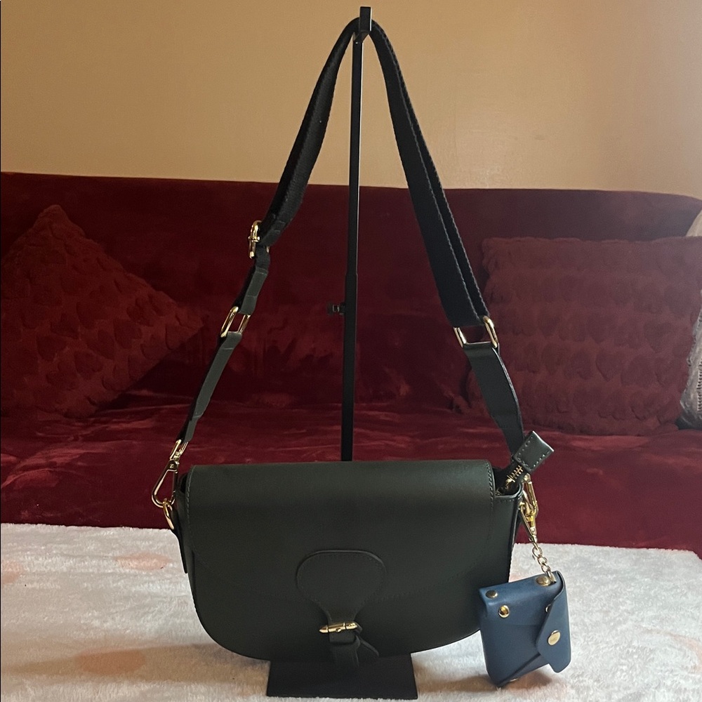 Valentina Fiore Hunter Green Crossbody Bag with Blue Pouch